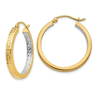 Thumbnail for 14k White Rhodium Light Square Diamond Cut Hoop Earrings