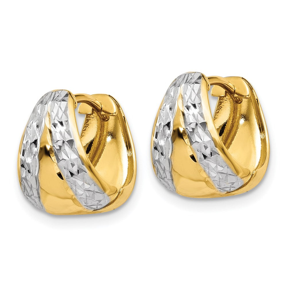14k & Rhodium Polished and Textured Hoop Earrings