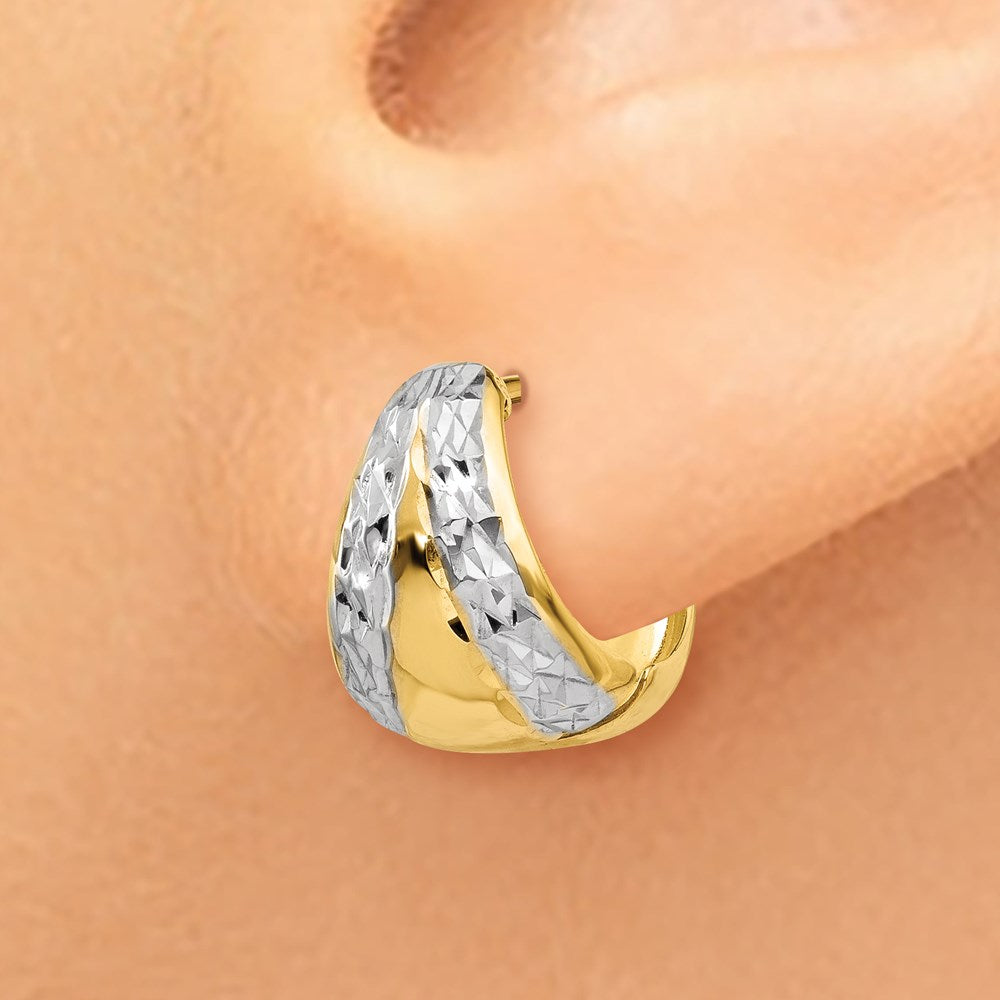 14k & Rhodium Polished and Textured Hoop Earrings