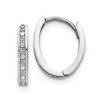 Thumbnail for 14k White Gold Diamond-cut Oval Hinged Hoop Earrings