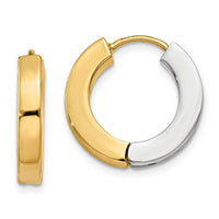 Thumbnail for 14k Two-tone Gold Polished Hollow Hinged Hoop Earrings