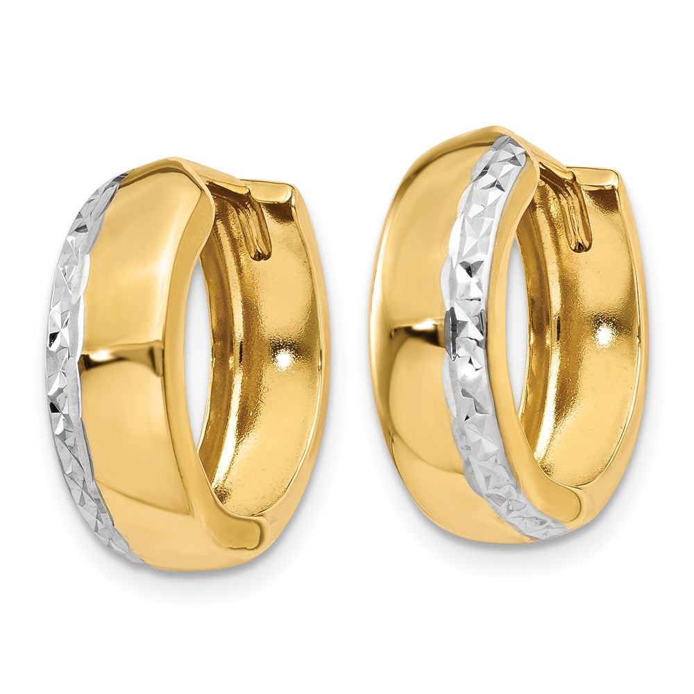 14k Two-tone Textured Hinged Hoop Earrings