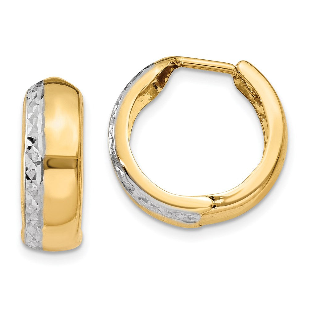 14k Two-tone Textured Hinged Hoop Earrings