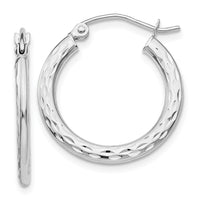 Thumbnail for 14K White Gold Diamond-cut 2.5x20mm Hollow Hoop Earrings