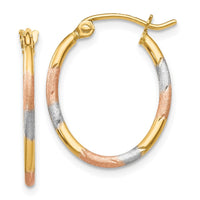 Thumbnail for 14K w/White and Rose Rhodium Diamond Cut Hoop Earrings