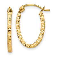 Thumbnail for 14K Diamond Cut Oval Hollow Hoop Earrings