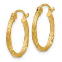 Thumbnail for 14K Satin Diamond Cut Hollow Twisted Hoop Earrings
