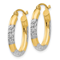 Thumbnail for 14K & Rhodium 3mm Diamond Cut Oval Hollow Hoop Earrings