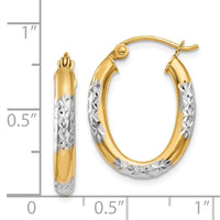Thumbnail for 14K & Rhodium 3mm Diamond Cut Oval Hollow Hoop Earrings