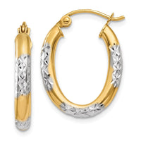 Thumbnail for 14K & Rhodium 3mm Diamond Cut Oval Hollow Hoop Earrings