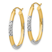 Thumbnail for 14K w/ White Rhodium 3mm Diamond Cut Oval Hollow Hoop Earrings