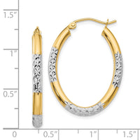 Thumbnail for 14K w/ White Rhodium 3mm Diamond Cut Oval Hollow Hoop Earrings