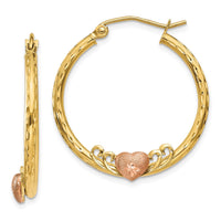 Thumbnail for 14K & Rose Heart D/C Hoop Earrings