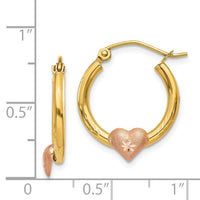 Thumbnail for 14K Yellow & Rose Gold Heart D/C Hoop Earrings