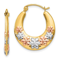 Thumbnail for 14K & White and Rose Rhodium Hollow Flowers Hoop Earrings