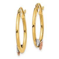 Thumbnail for 14K Yellow & Rose Gold w/ Rhodium Diamond Cut Flower Hoop Earrings
