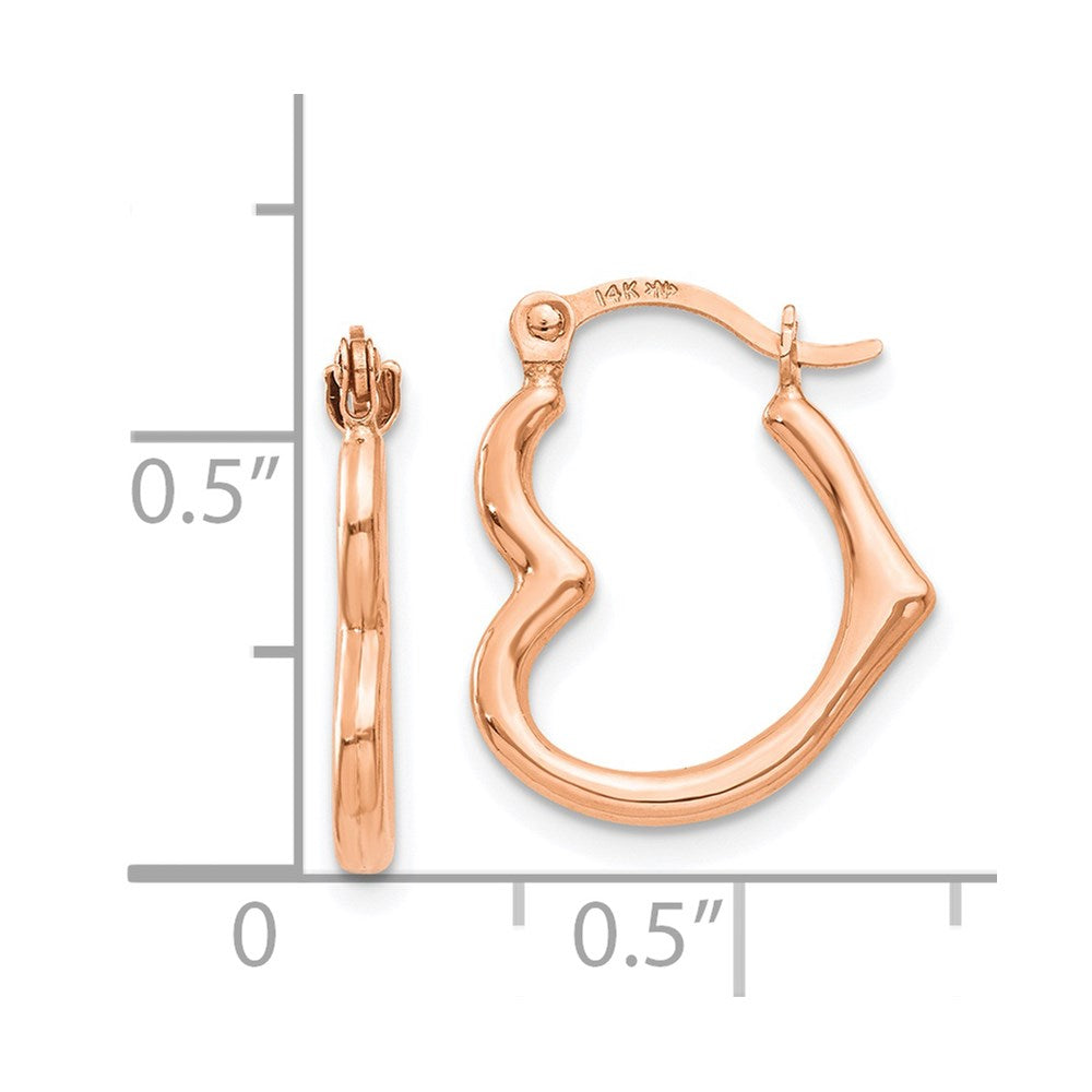 14K Heart Shaped Hollow Hoop Earrings