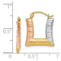 Thumbnail for 14K & White & Rose Rhodium Hollow Textured Square Hoop Earrings