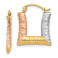 Thumbnail for 14K & White & Rose Rhodium Hollow Textured Square Hoop Earrings