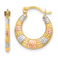 Thumbnail for 14K & White and Rose Rhodium Hollow Textured Hoop Earrings