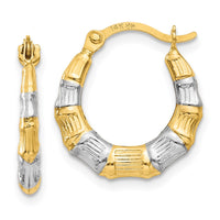 Thumbnail for 14K & Rhodium Hollow Bamboo Hoop Earrings