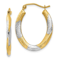 Thumbnail for 14K & Rhodium Textured Hollow Oval Hoop Earrings