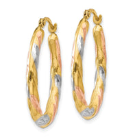 Thumbnail for 14K & White & Rose Rhodium Oval Hollow Scallop Hoop Earrings