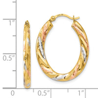 Thumbnail for 14K & White & Rose Rhodium Oval Hollow Scallop Hoop Earrings