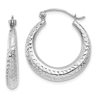 Thumbnail for 14K White Gold Diamond Cut Hollow Hoop Earrings