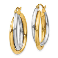 Thumbnail for 14k Two-tone Polished Double Oval Hoop Earrings