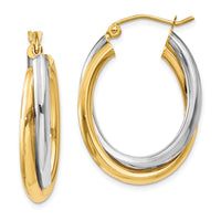 Thumbnail for 14k Two-tone Polished Double Oval Hoop Earrings
