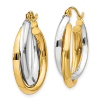 Thumbnail for 14k Two-tone Polished Double Oval Hoop Earrings