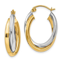 Thumbnail for 14k Two-tone Polished Double Oval Hoop Earrings