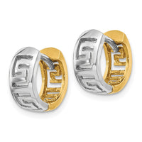 Thumbnail for 14k Two-tone Greek Key Hinged Hoop Earrings