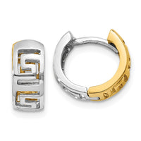 Thumbnail for 14k Two-tone Greek Key Hinged Hoop Earrings