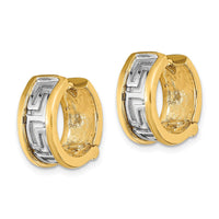 Thumbnail for 14K Two-Tone Cut-Out Greek Key Hinged Hoop Earrings