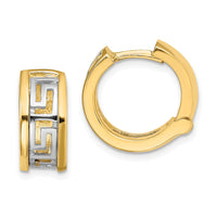 Thumbnail for 14K Two-Tone Cut-Out Greek Key Hinged Hoop Earrings