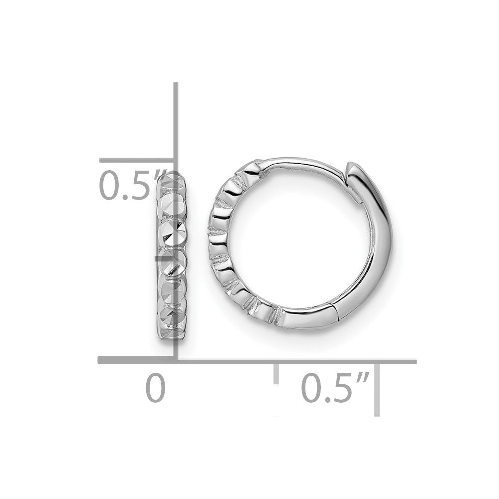 14k Diamond-cut 2x12mm Hinged Hoop Earrings