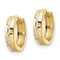 Thumbnail for 14k w/Rhodium Diamond-cut 3x12mm Hinged Hoop Earrings