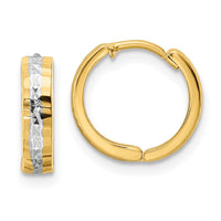 Thumbnail for 14k w/Rhodium Diamond-cut 3x12mm Hinged Hoop Earrings