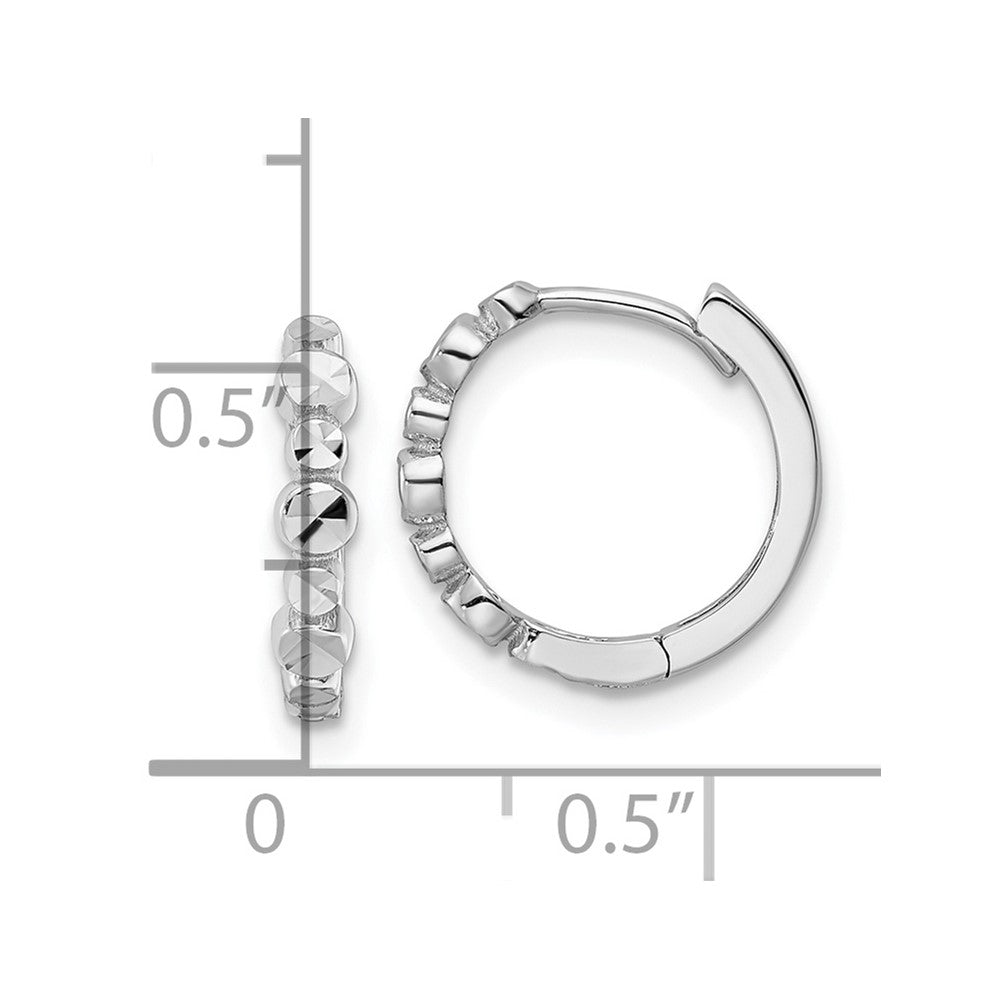14k White Diamond-cut Circles 2.5x13mm Hinged Hoop Earrings