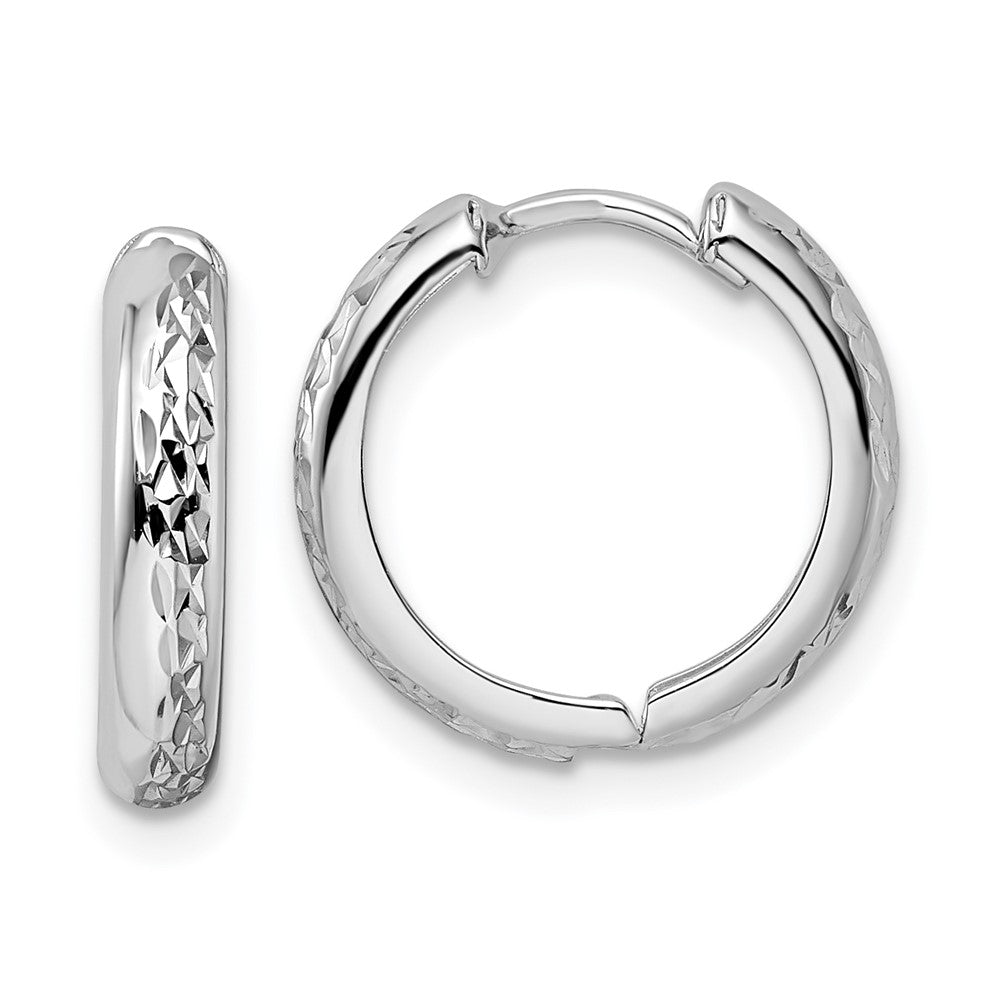 14k Polished Textured 3x15mm Hinged Hoop Earrings