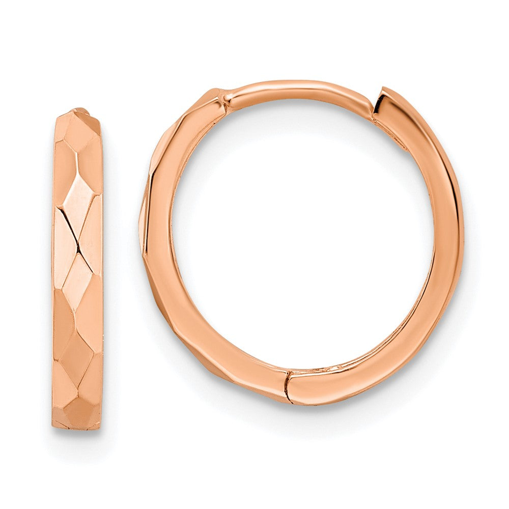 14k Polished Faceted 2x14mm Hinged Hoop Earrings