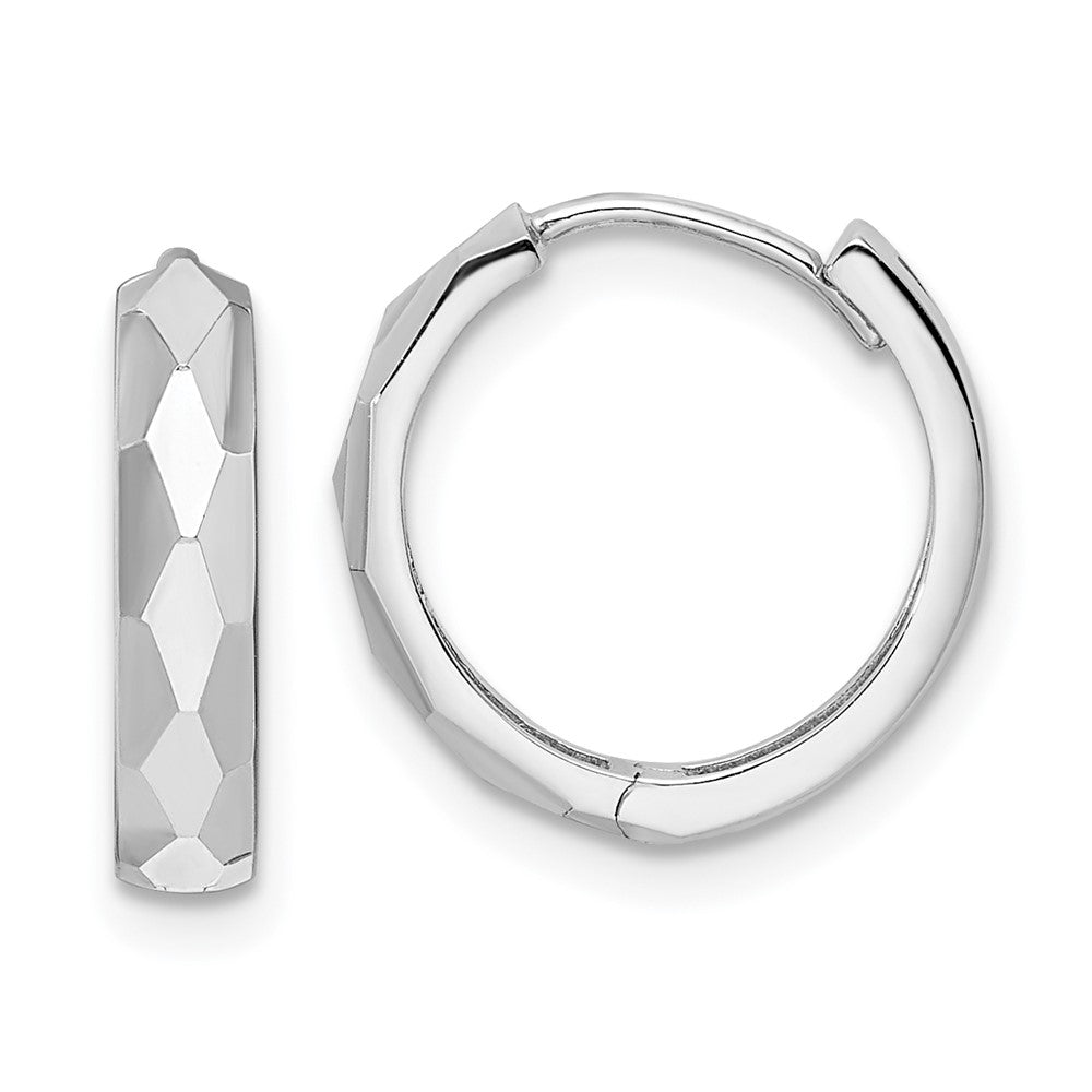 14k Polished Faceted 3x15mm Hinged Hoop Earrings