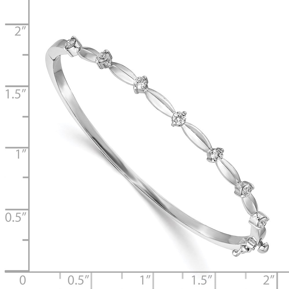 14k White Gold AAA Diamond Hinged Bangle