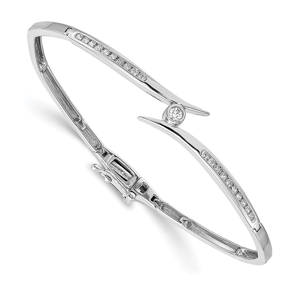 14k White Gold A Diamond Hinged Bangle Bracelet