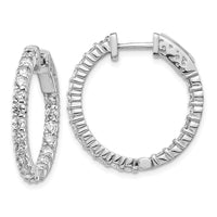Thumbnail for 14k White Gold Diamond Round Hoop w/Safety Clasp Earrings