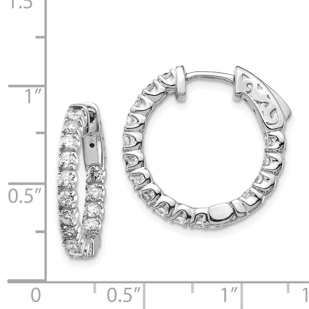 14k White Gold Diamond Round Hoop w/Safety Clasp Earrings