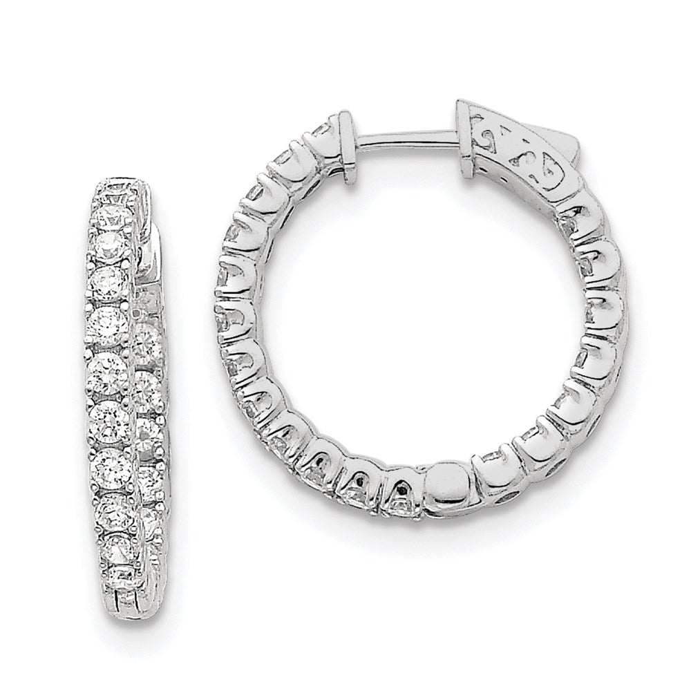 14k White Gold Diamond Round Hoop w/Safety Clasp Earrings