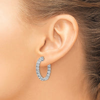 Thumbnail for 14k White Gold Diamond Round Hoop w/Safety Clasp Earrings